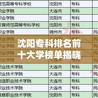 沈阳专科排名前十大学榜单揭晓！